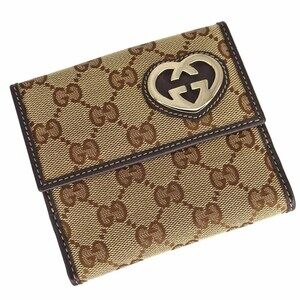 Gucci Double Hook Compact Wallet GG Canvas Heart Bi Fold